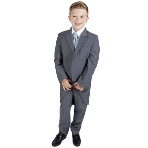 Boys Grey & Blue Swirl 6 Piece Slim Fit Tail Jacket Suit